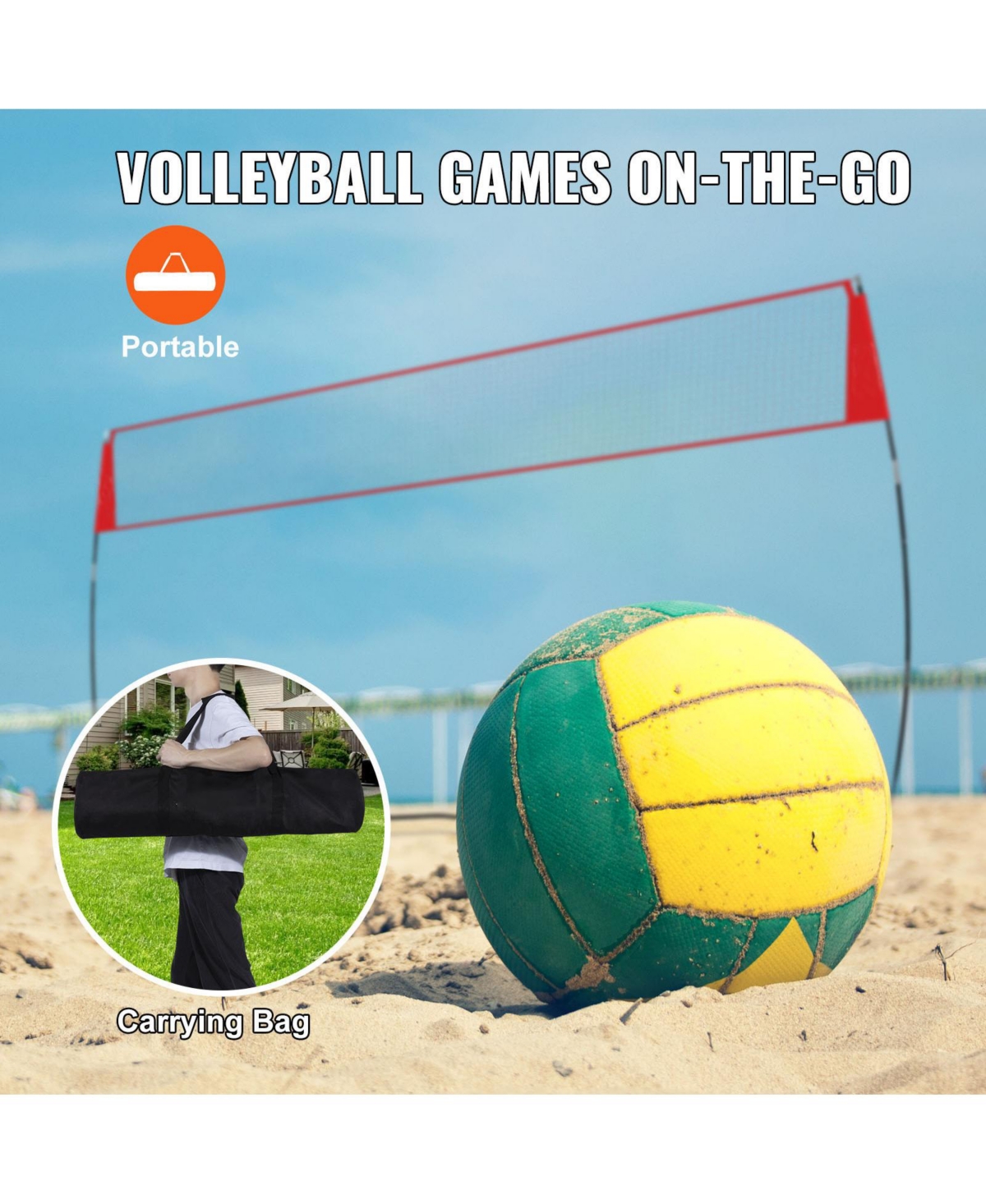 Sevorley Freestanding Volleyball Training Net with Adjustable Height, 14 Feet