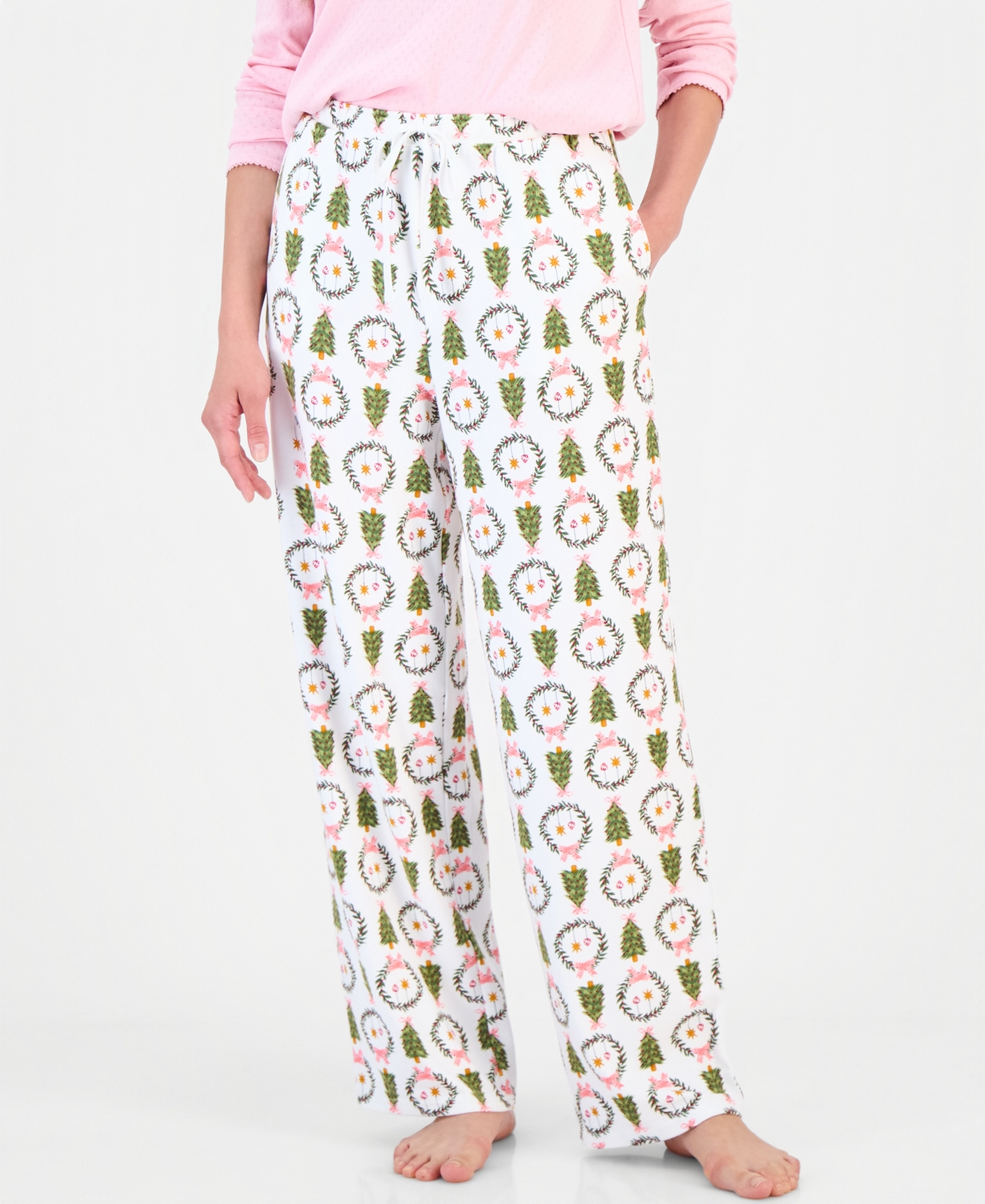 Charter Club Women's Soft Knit Printed Pajama Pants, Created For Macy's In White