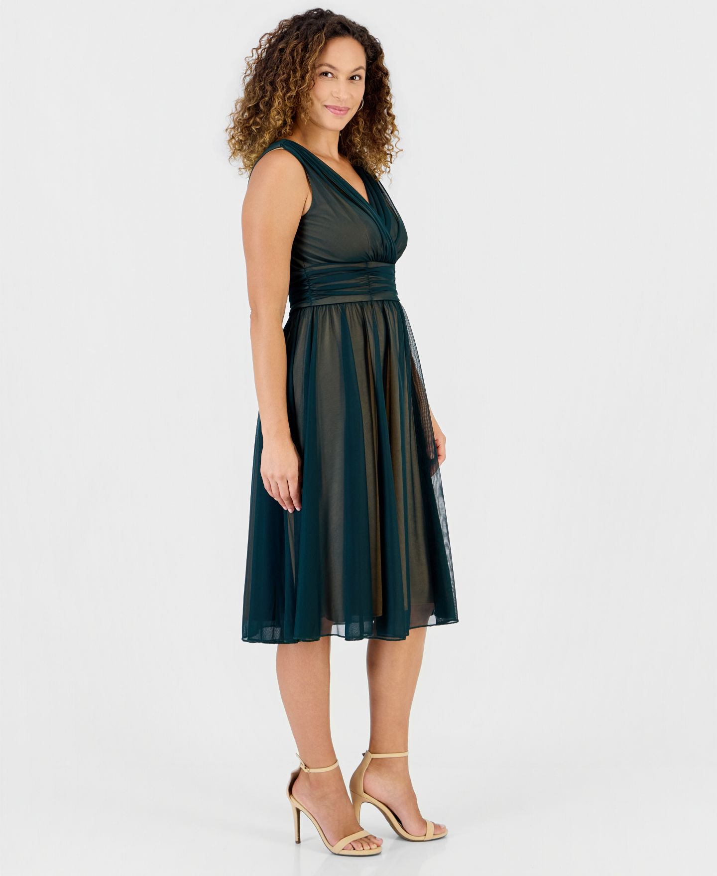 Женское платье Connected Petite Sleeveless Chiffon, цвет: Тёмно-зелёный золотой — фото 3