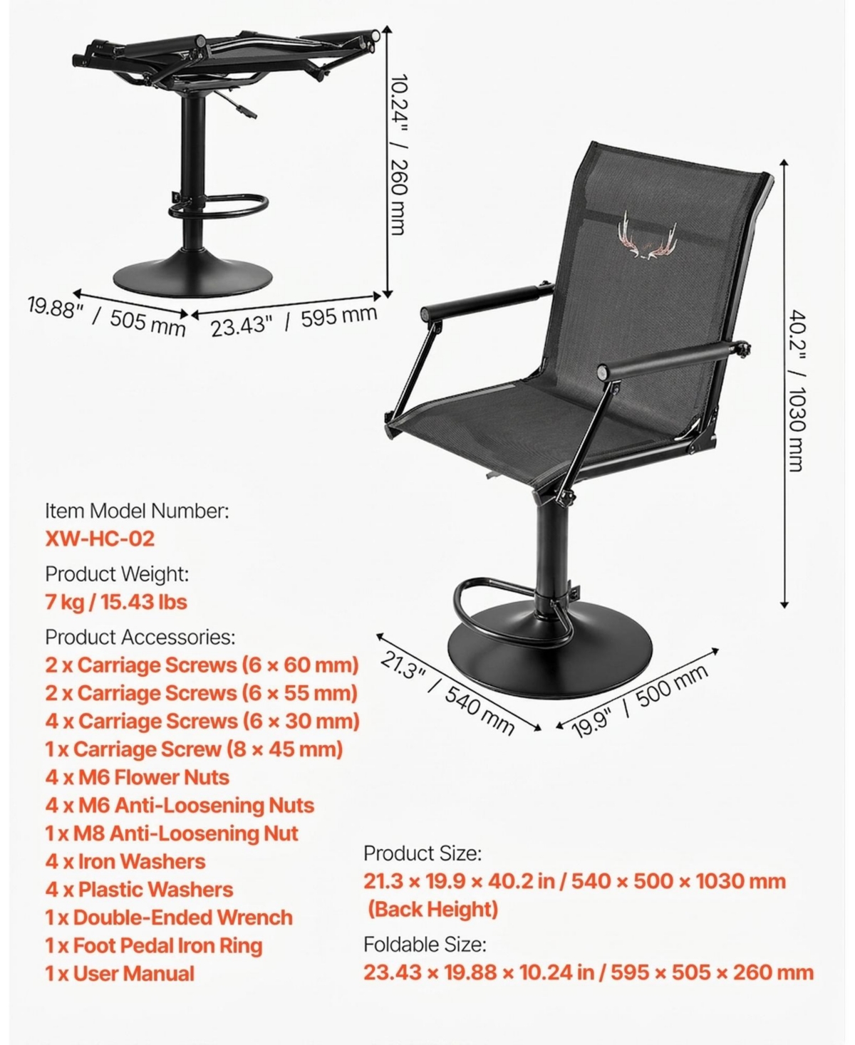 Sevorley 360 Degree Silent Swivel Hunting Chair, Lightweight Steel Blind Seat, 300 lb Capacity