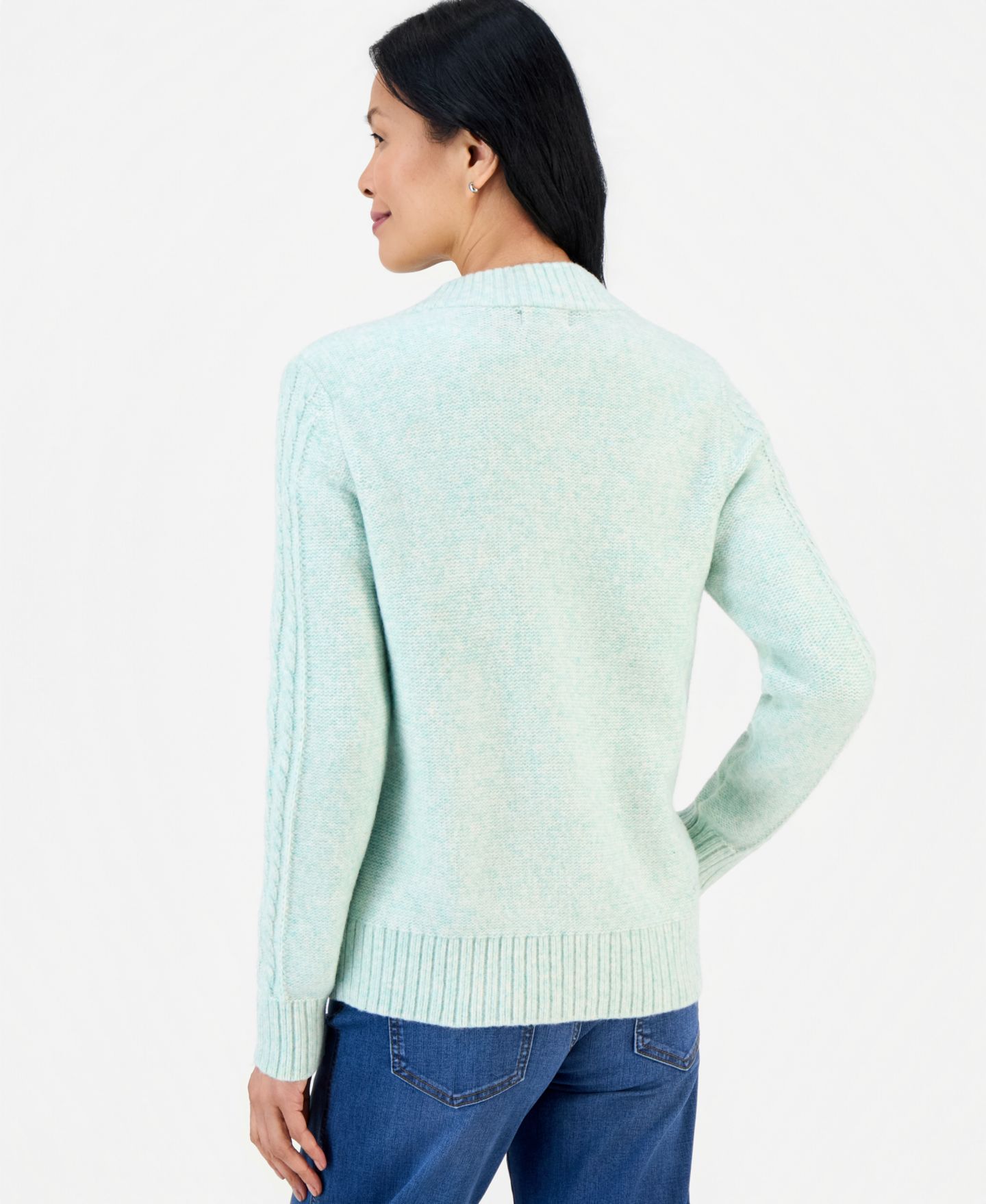 Женский кардиган Style & Co Cable-Knit V-Neck Boyfriend, цвет: Пыльный шалфейный — фото 2