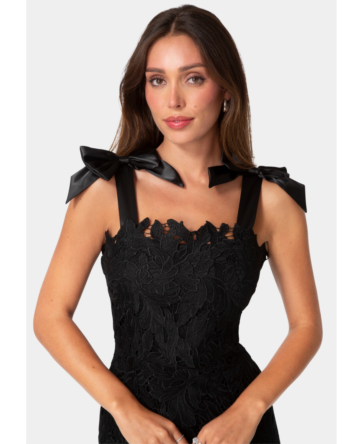 Bebe Women's Bow Strap Lace Midaxi Dress