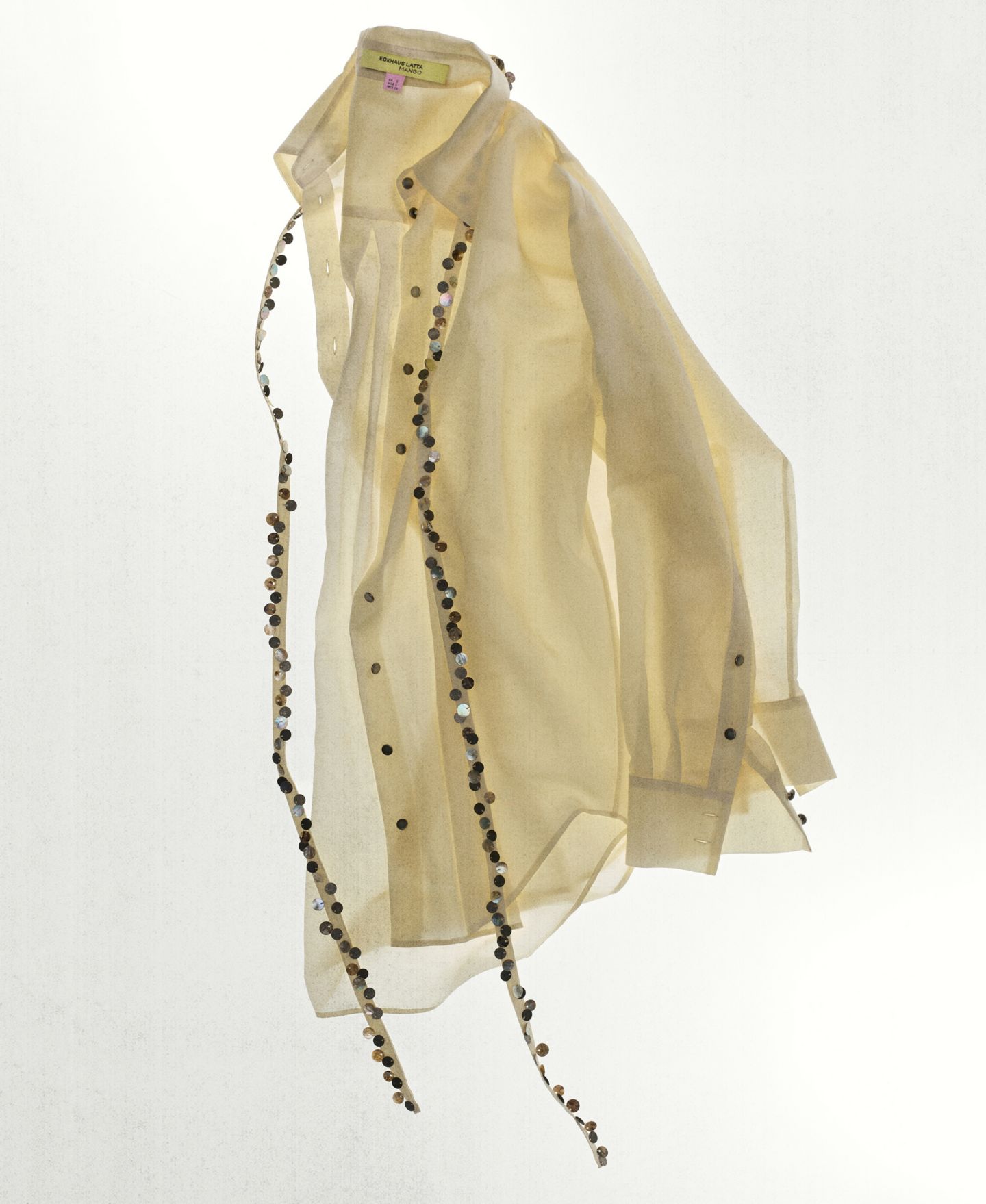 Женские рубашки Eckhaus Latta x Mango Sheer Button-Up Beaded, цвет: Молочный белый — фото 6