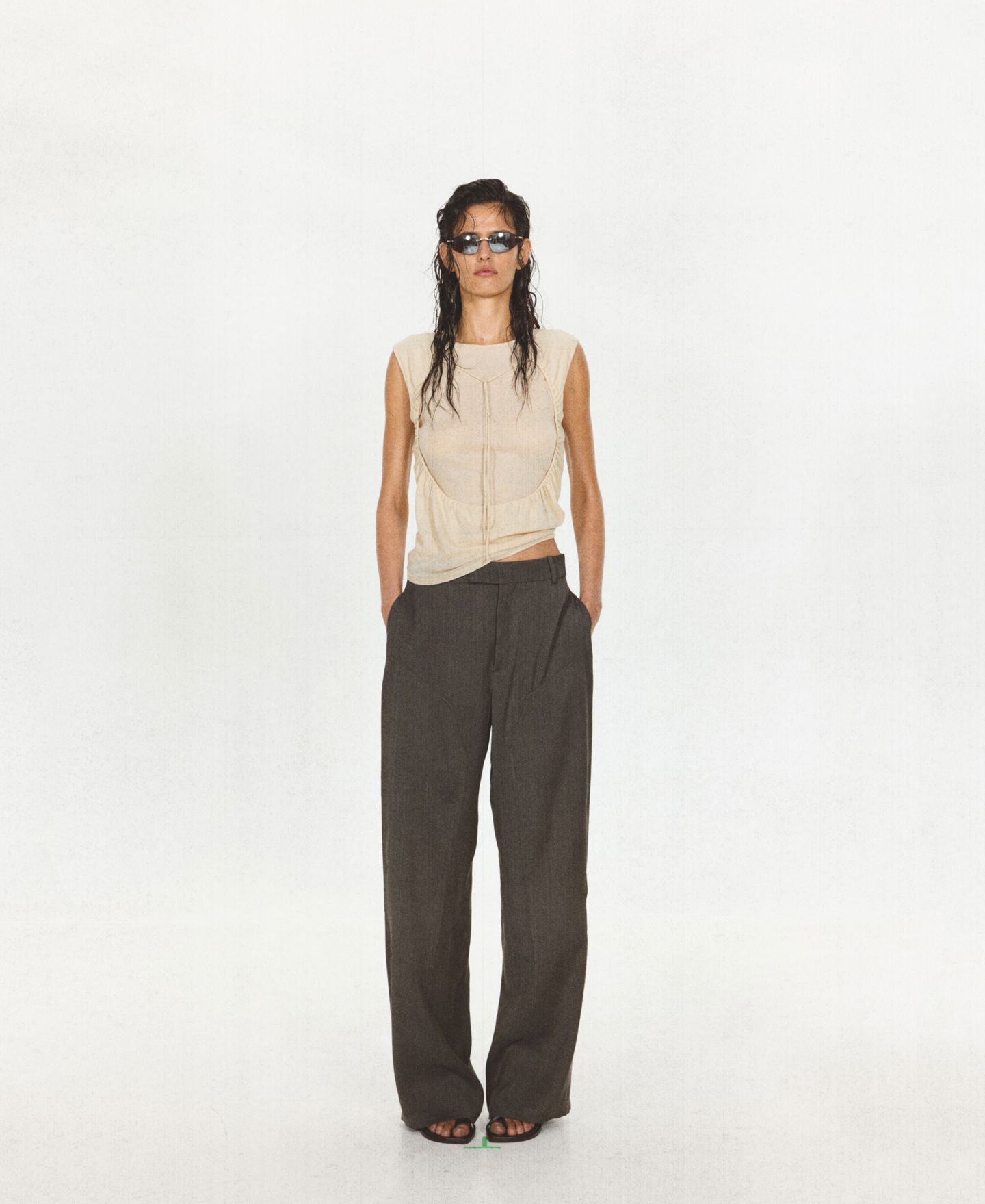 Женские топы Eckhaus Latta x MANGO Ruched Overlay, цвет: Экрю — фото 2
