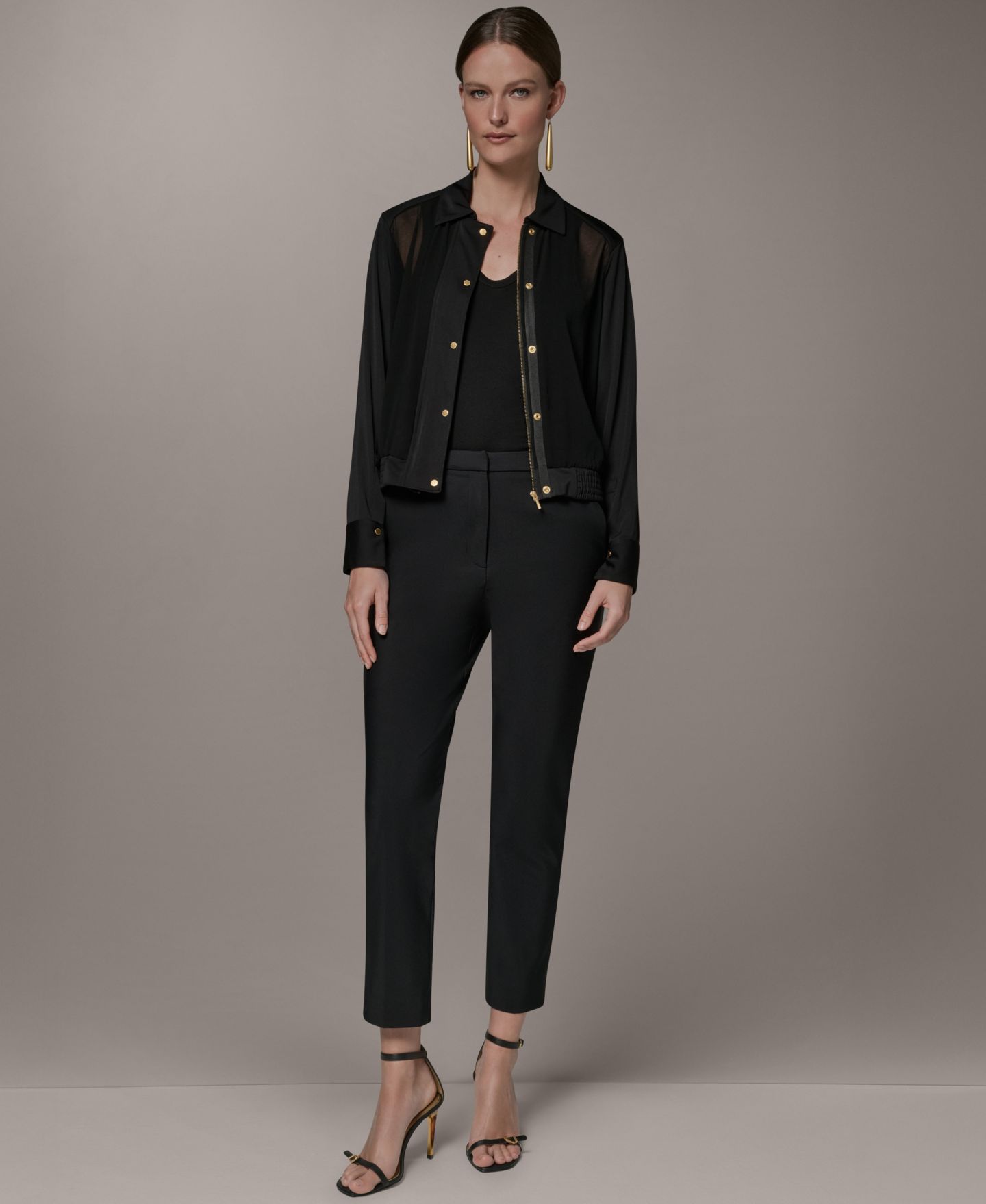 Женская куртка Donna Karan New York Bomber Mixed Media Zip-Front Jersey Jacket, цвет: Чёрный — фото 4