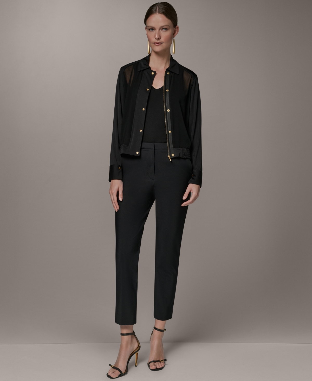 Donna Karan New York Women's Mixed Media Zip-Front Jersey Jacket