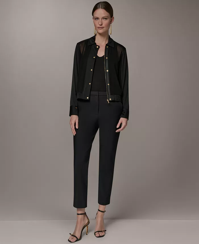 Women's Bomber Mixed Media Zip-Front Jersey Jacket - thumbnail 4