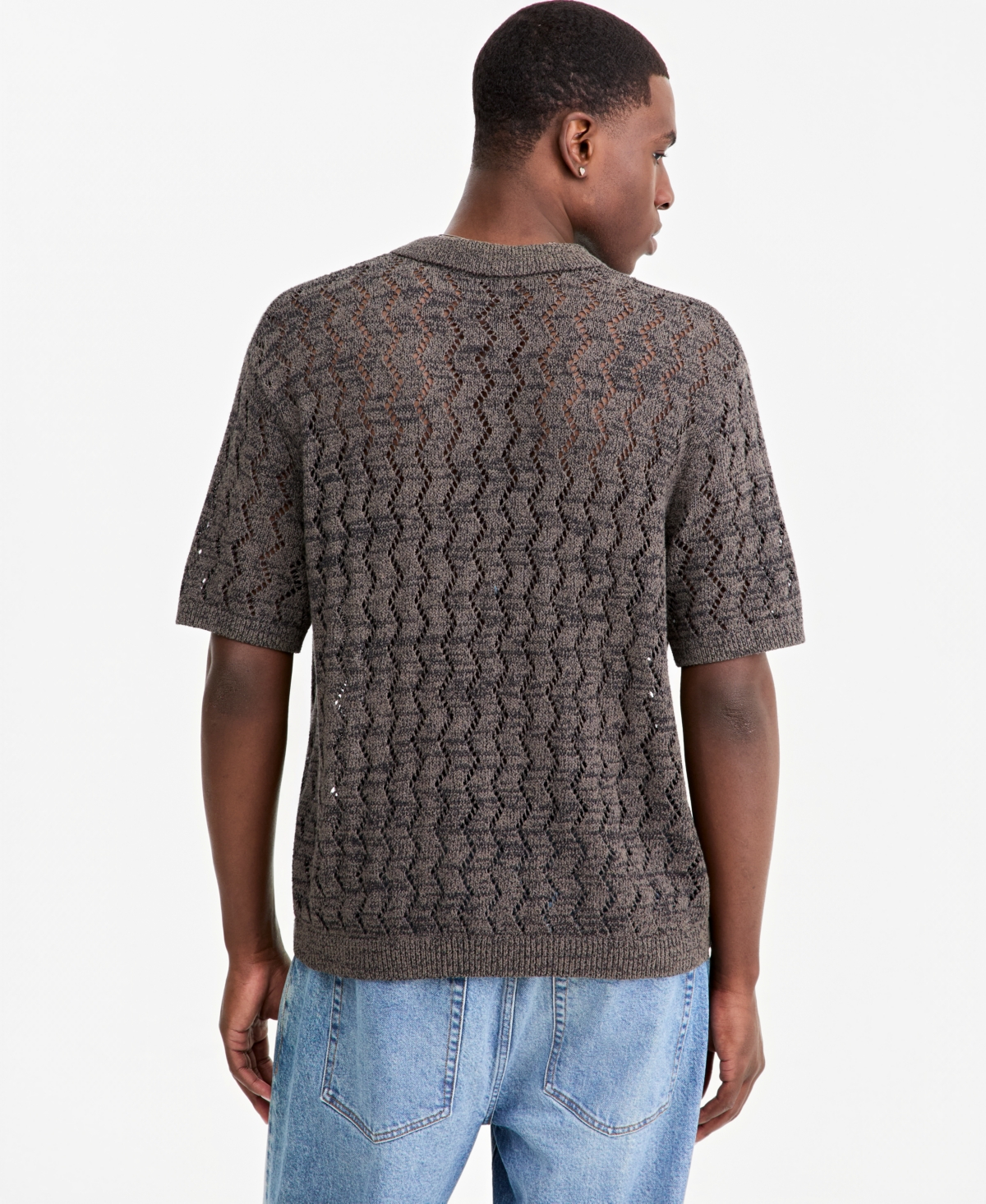 Mode of One Men's Zig Zag Trim Open-Knit Panel Classic Fit Polo Shirt, Macy's Exclusive