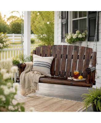 4ft Fir Wood Outdoor Porch Swing, Heavy-Duty Handcrafted Hanging Patio Bench with High-Strength Chains