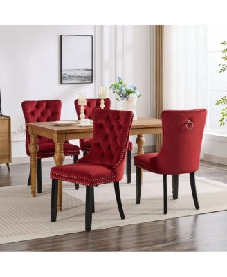 High-Back Velvet Dining Chair Set of 4, Upholstery Tufted Side Chairs with Nailhead Trim, Solid Wood Legs for Dining Room and Kitchen