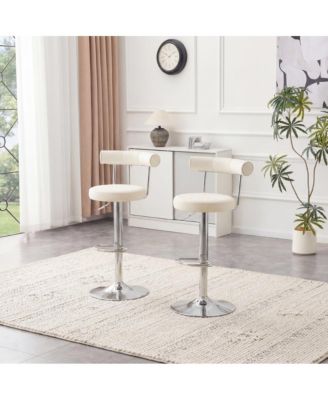 Set of 2 Soft Velvet Upholstered Swivel Adjustable Bar Stools, 360-Degree Swivel Counter-Height Bar Chairs, Chrome Silver Base