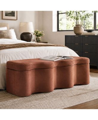 60" Modern Upholstered Storage Bench With Lift-Top Lid, End-of-Bed Ottoman Bench, Sculptural Curved Accent for Entryway or Hallway