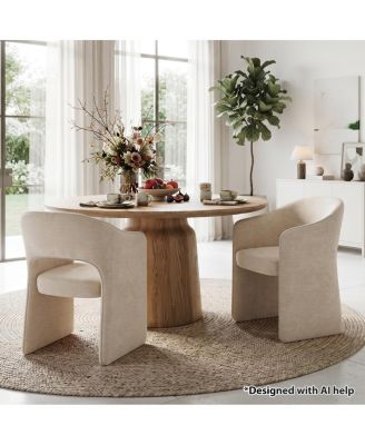Modern Upholstered Dining Armchairs Set of 2, Chenille Fabric, Curved Barrel Back, Open Back Design, Waterfall Base