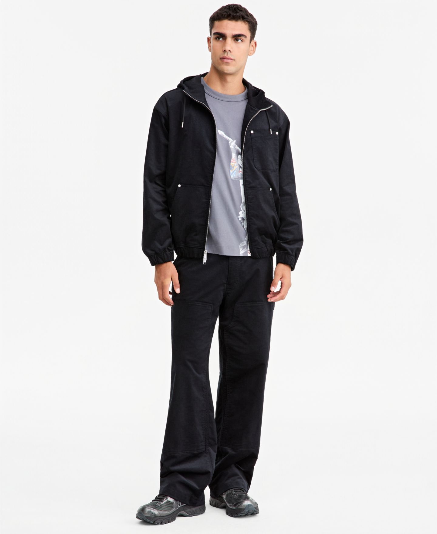 Мужское худи Mode of One Relaxed-Fit Twill Zip-Front, цвет: Глубокий чёрный — фото 2