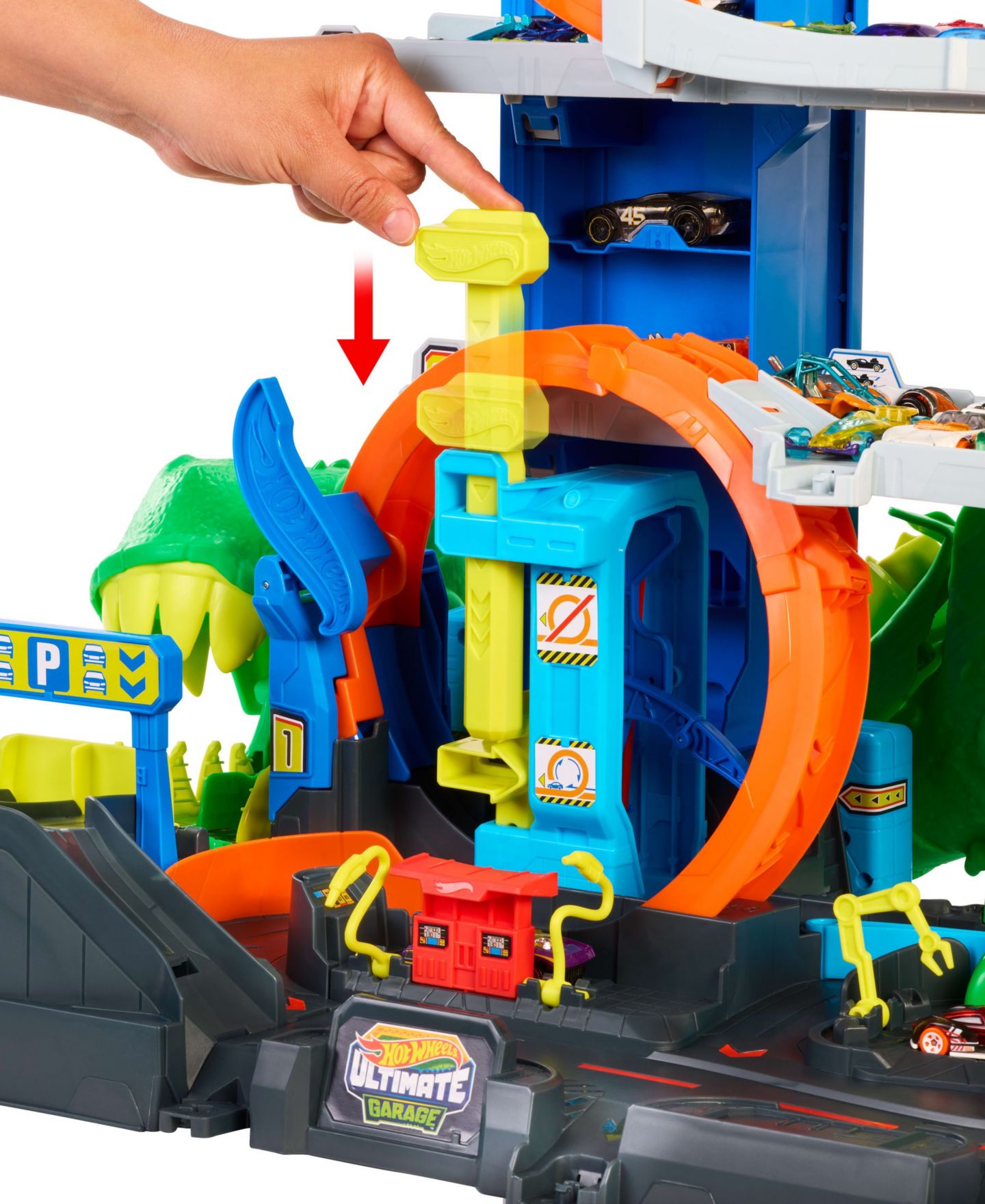 Детский игровой набор Hot Wheels 1:64 Scale City Ultimate T-Rex Garage Playset with 2 Die-Cast Cars — фото 4