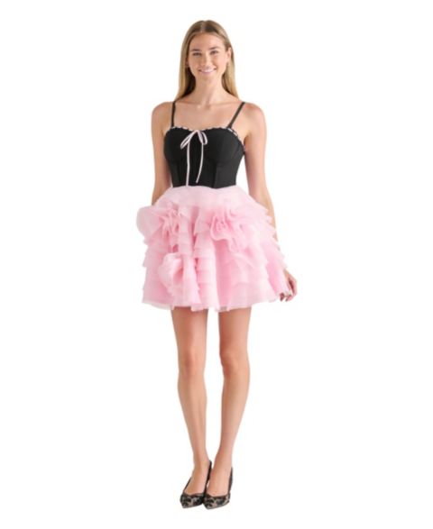 Женское платье Betsey Johnson Juniors' Sweetheart Tiered Mini, цвет: Чёрный розовый