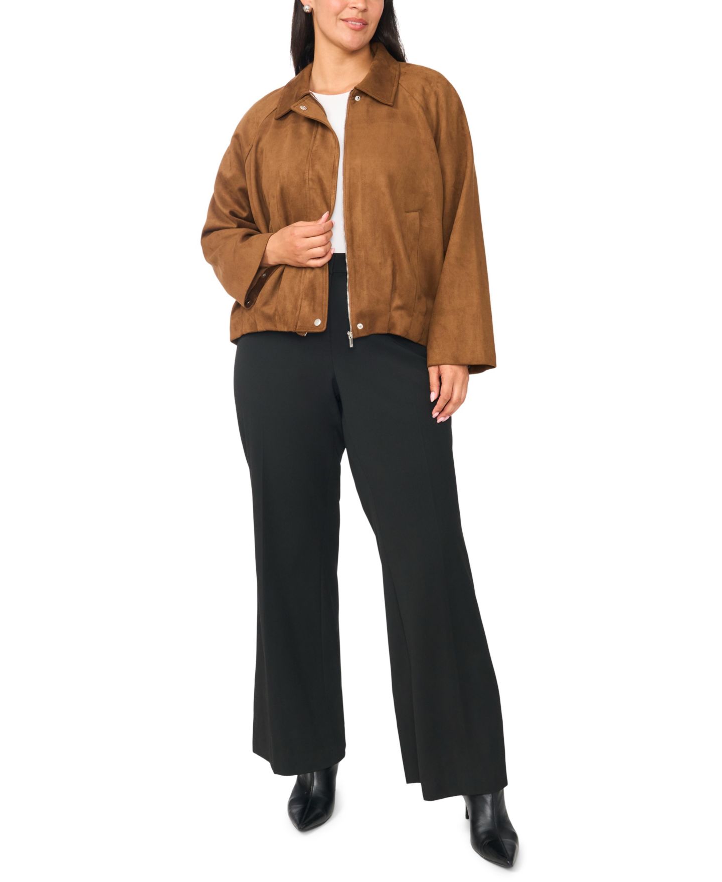 Женская куртка Vince Camuto Plus Size Raglan-Sleeve Faux-Suede Work Jacket, цвет: Toasted — фото 3