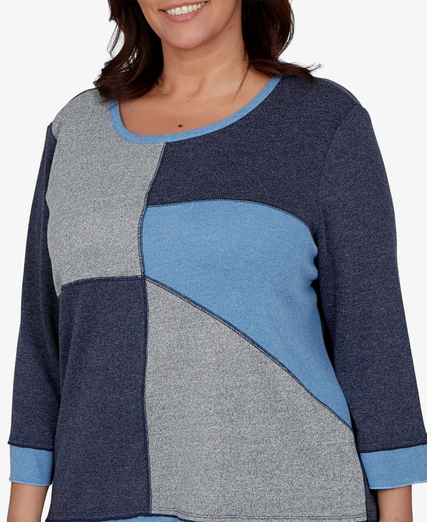 Женский топ Alfred Dunner Plus Size Heathered Colorblock 3/4-Sleeve, цвет: Джинсовый — фото 4