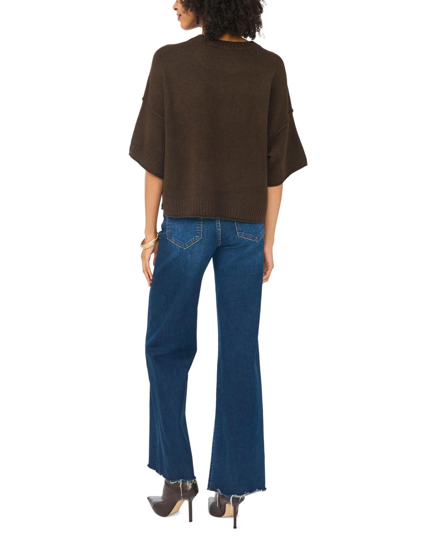 Женский свитер Vince Camuto Elbow Length Exposed Seam Crew Crop, цвет: Шоколадный — фото 5
