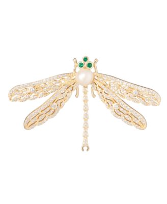 Cultured Freshwater Pearl (5-5.5mm) & Cubic Zirconia Pin Brooch in 18k Yellow Gold Over Sterling Silver