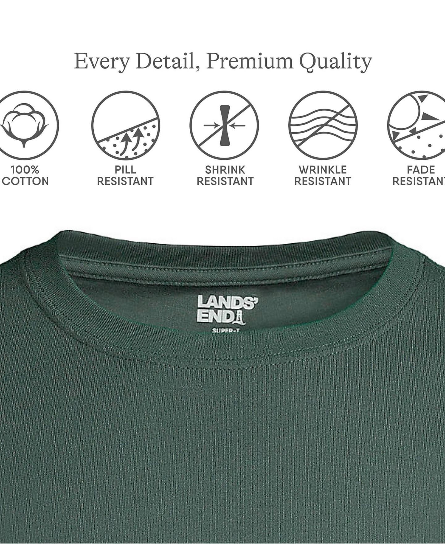 Мужская футболка Lands' End Super-T Long Sleeve, цвет: Глубокий зелёный — фото 5