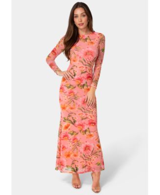 Womens Long Sleeve Mesh Maxi Dress