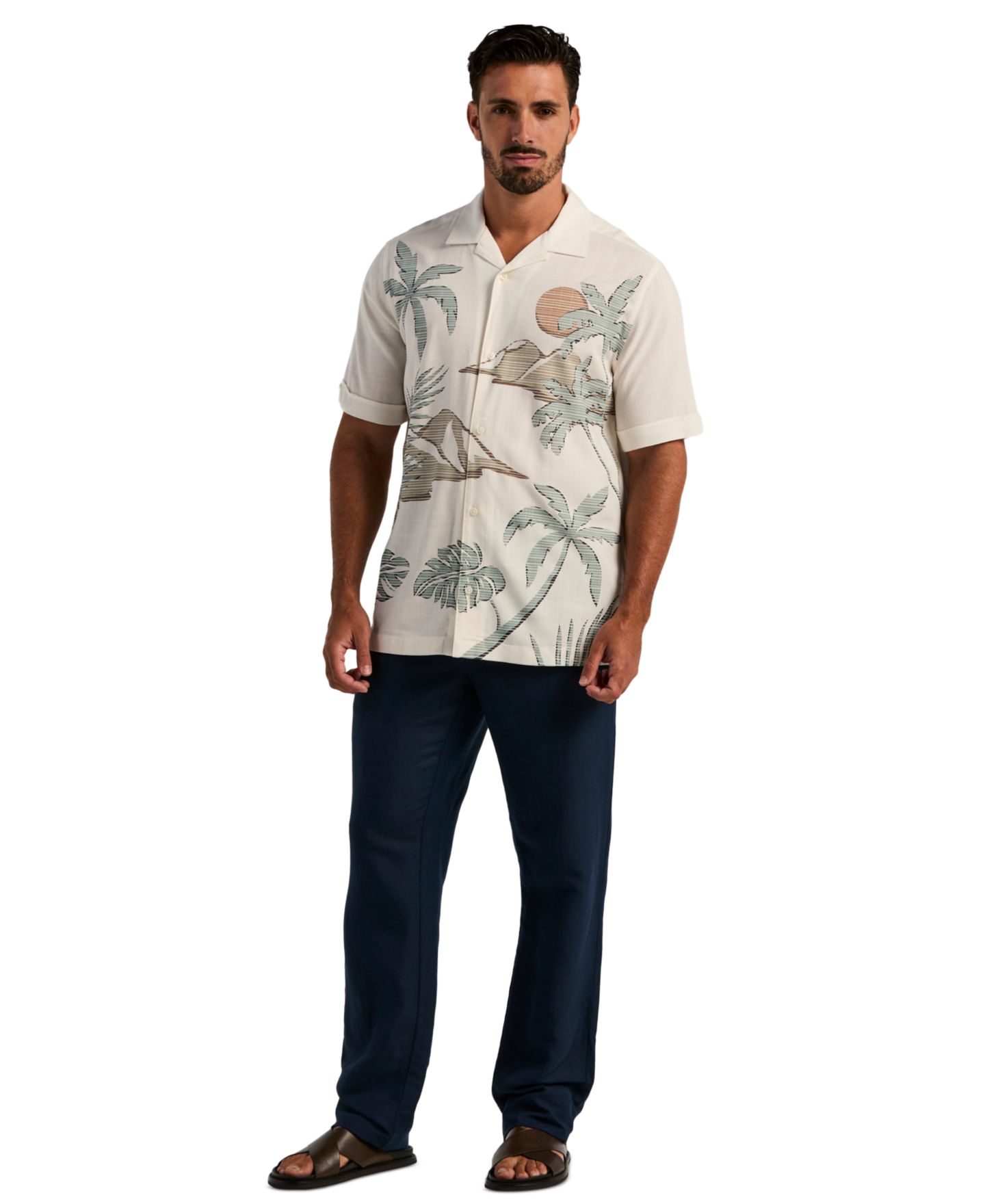 Мужская рубашка Cubavera Scenic Print Guayabera, цвет: Egret — фото 2