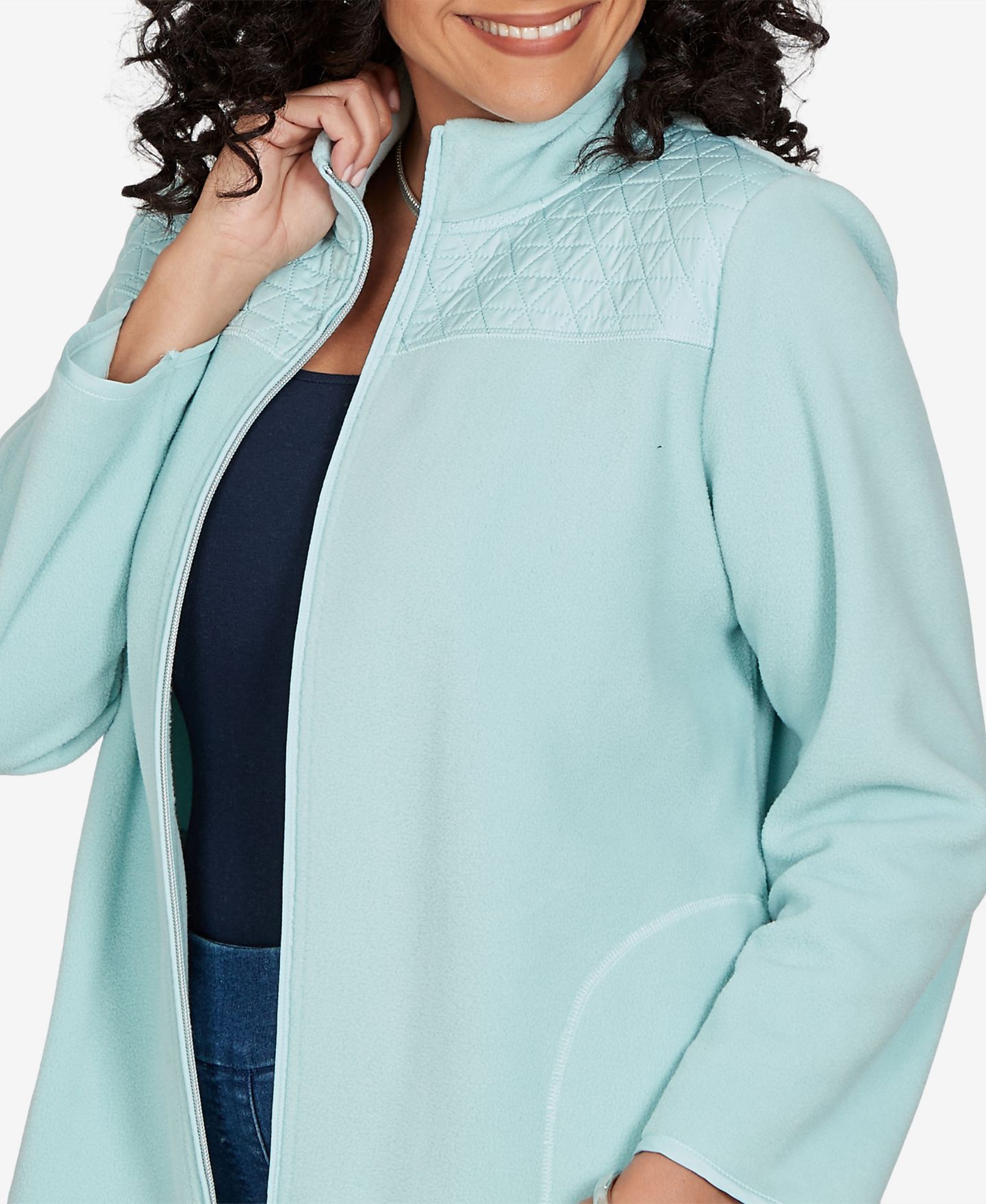 Женская куртка Alfred Dunner Petite Classic Quilted Zip Front Knit, цвет: Морская пена — фото 4