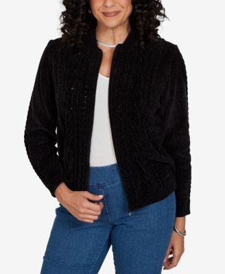 Petite Cable Knit Full-Zip Collared Cardigan