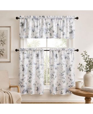 3 Piece Belissima Watercolor Floral Cafe Kitchen Curtain Tier and Valance Set
