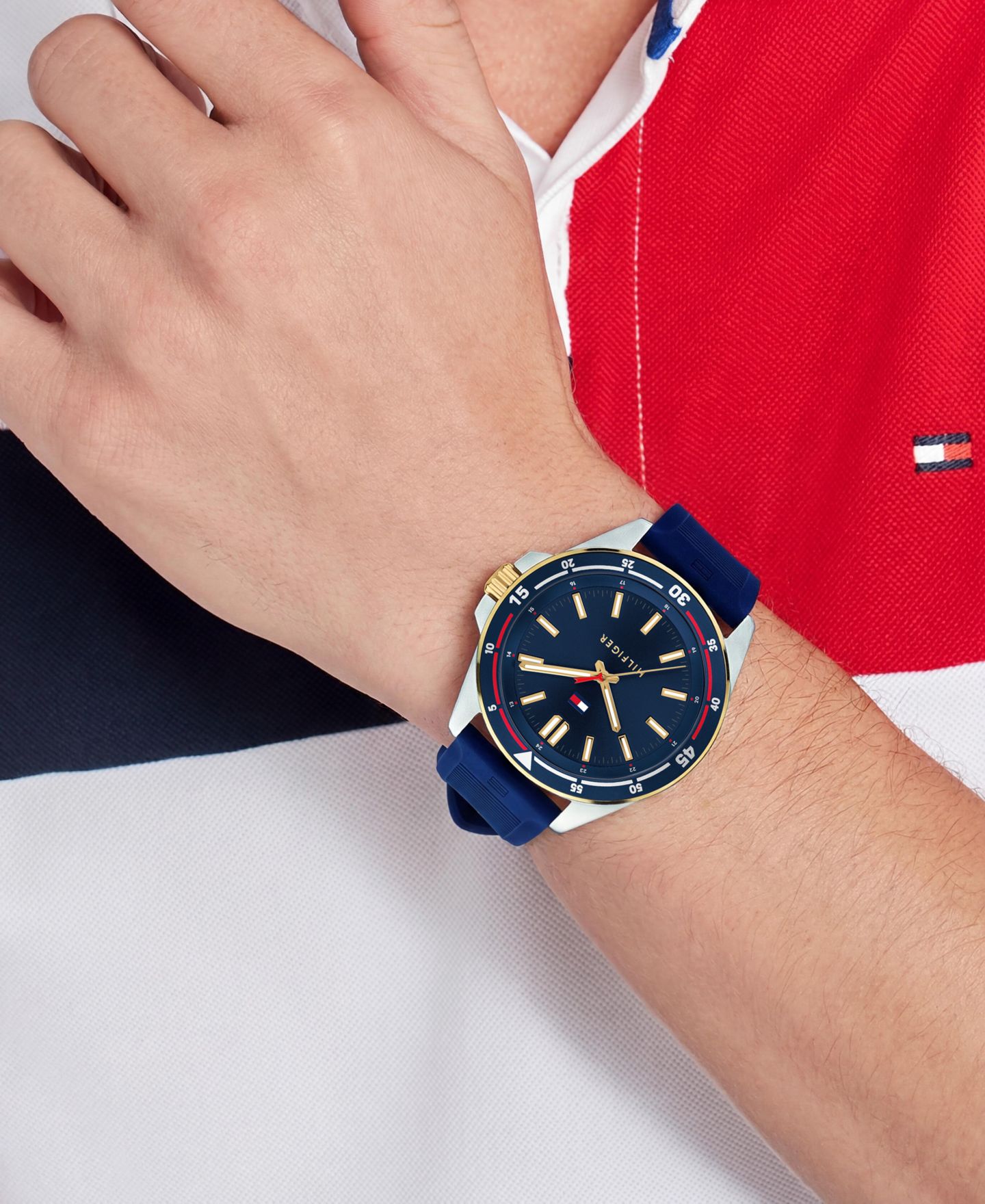 Мужские часы Tommy Hilfiger Quartz Navy Silicone Strap Watch 42mm — фото 4