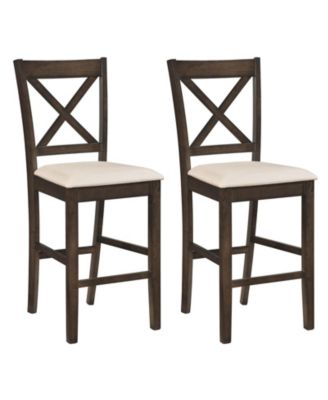 Rubber Wood X-Back Bar Stools with Upholstered Cushioned Seats and Footrests