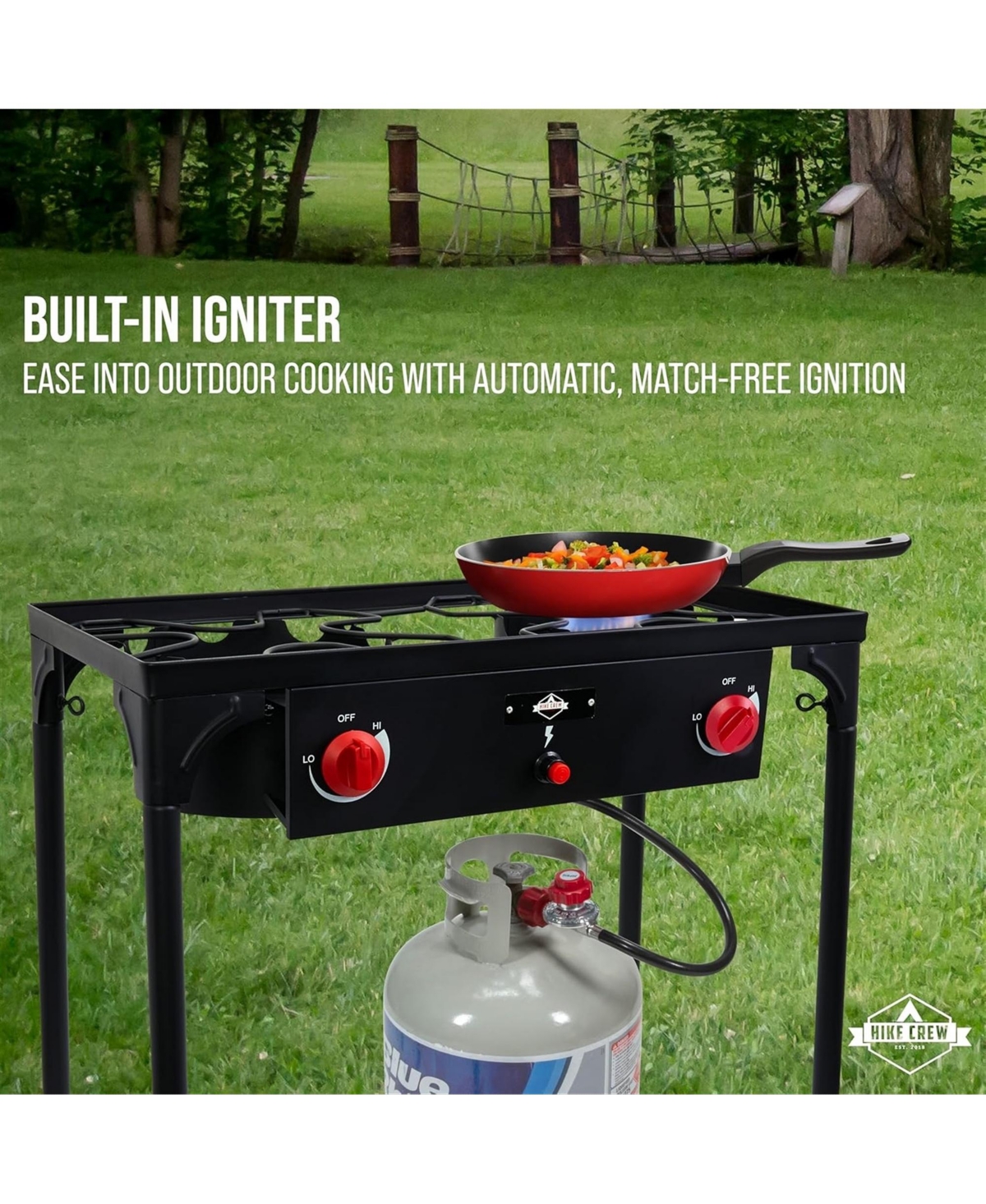Hike Crew Double-Burner 150,000 Btu Gas Camping Stove, Portable Stove with Auto Ignition