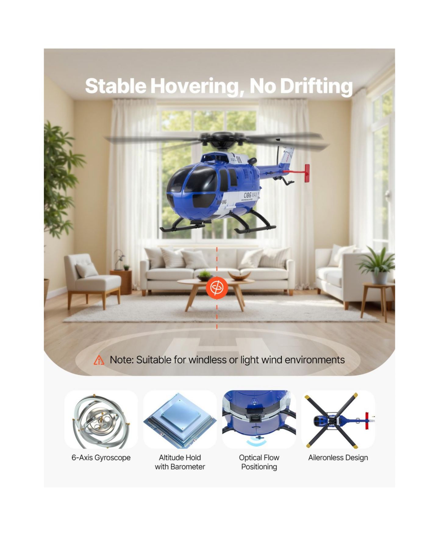 Детская игрушка SEVORLEY 4-Propeller RC Helicopter, 2.4GHz 6-Axis Gyro Remote Control Plane for Beginners, цвет: Синий / Белый — фото 5