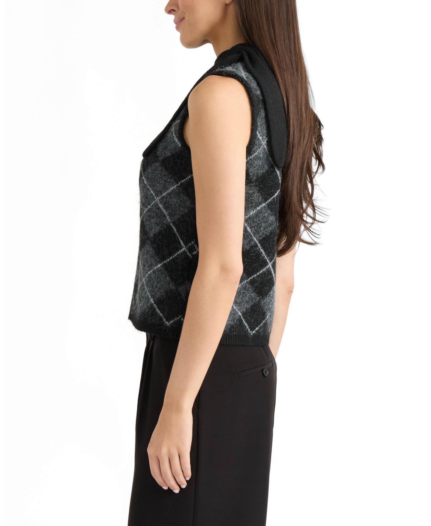 Женский свитер Ellen Tracy Argyle Sleeveless Mock Neck Sweater Top, цвет: Чёрный — фото 3