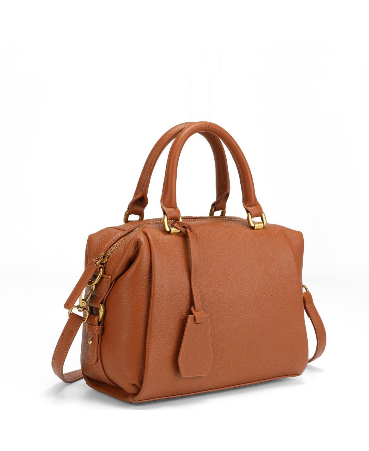 Женская сумка SUSU Quinn Pebbled Leather Boston Bag Structured Doctor Bag Top Handle Satchel Crossbody Bowling Handbag, цвет: Коньячный / Коричневый — фото 2