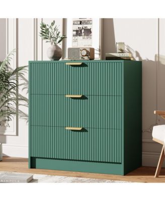 30" Tall 3 Drawer Fluted Chest with Metal Handles, Modern Multi-Function Organizer for Bedroom, Living Room, Entryway, Hallway