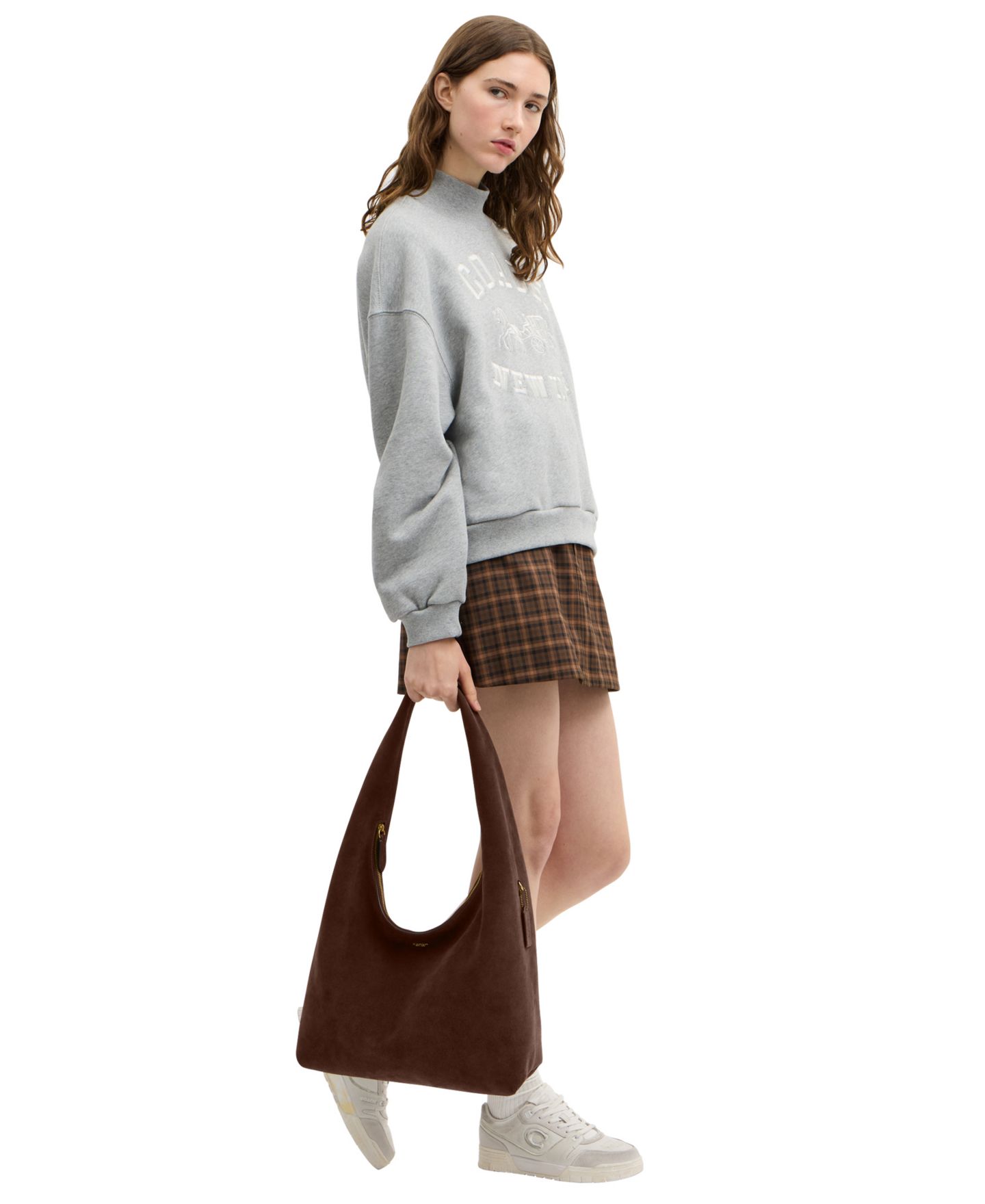 Женская сумка COACH Pillow Brooklyn Large Suede Hobo, цвет: Латунный / Шоколадный — фото 8