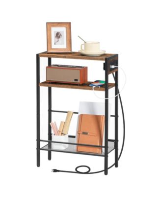 Compact Side Table with Charging Station for Living Room or Bedroom