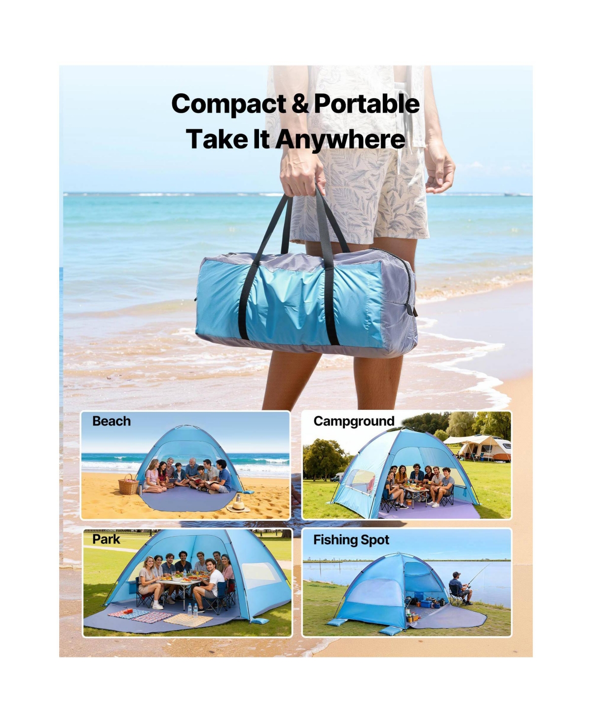 Sevorley 8-Person Beach Tent Sun Shelter with Upf 50+ Canopy and Curtains