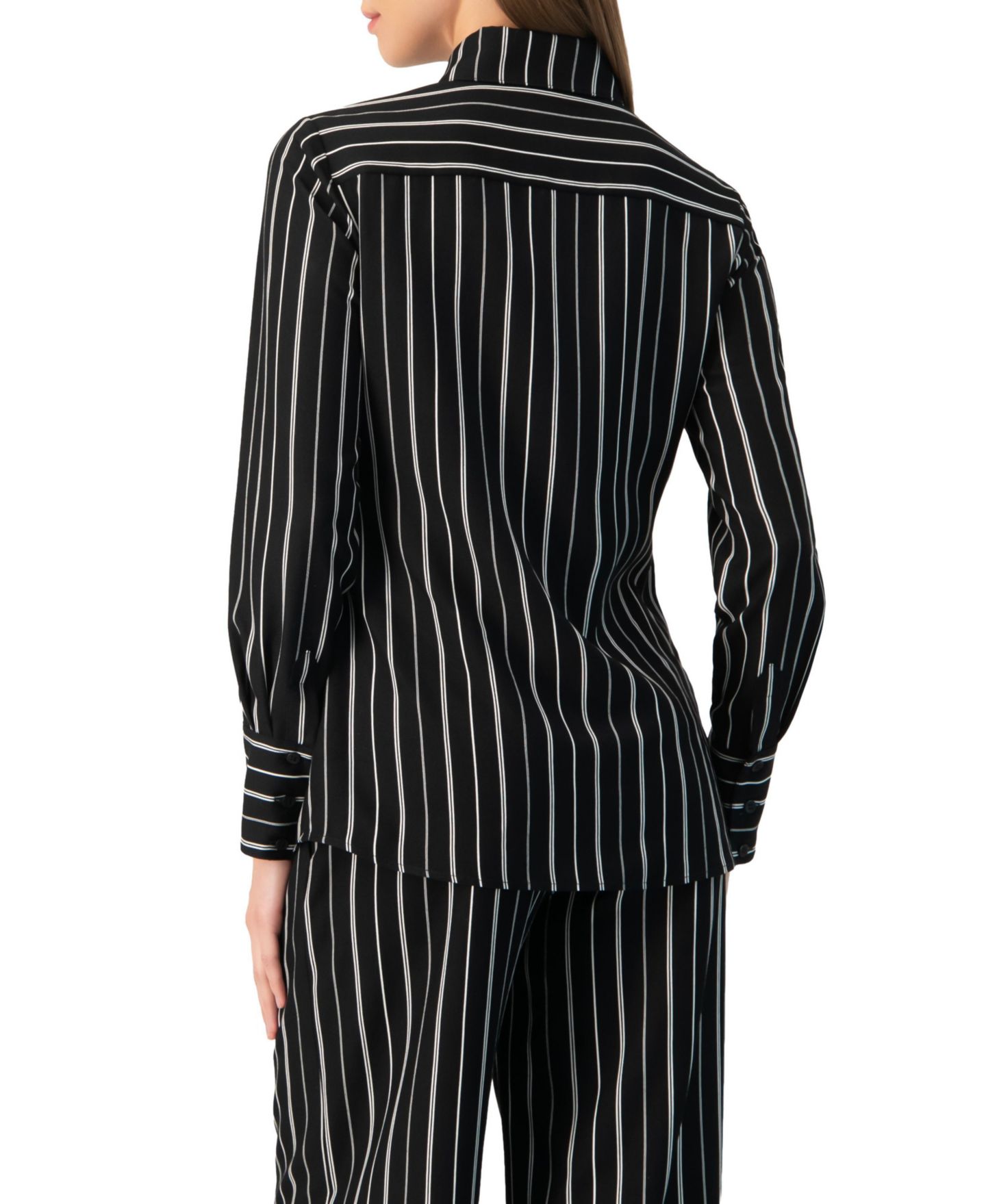 Женская рубашка Ivonne Pinstripe Fitted Long-Sleeve Button-Front, цвет: Чёрный — фото 2