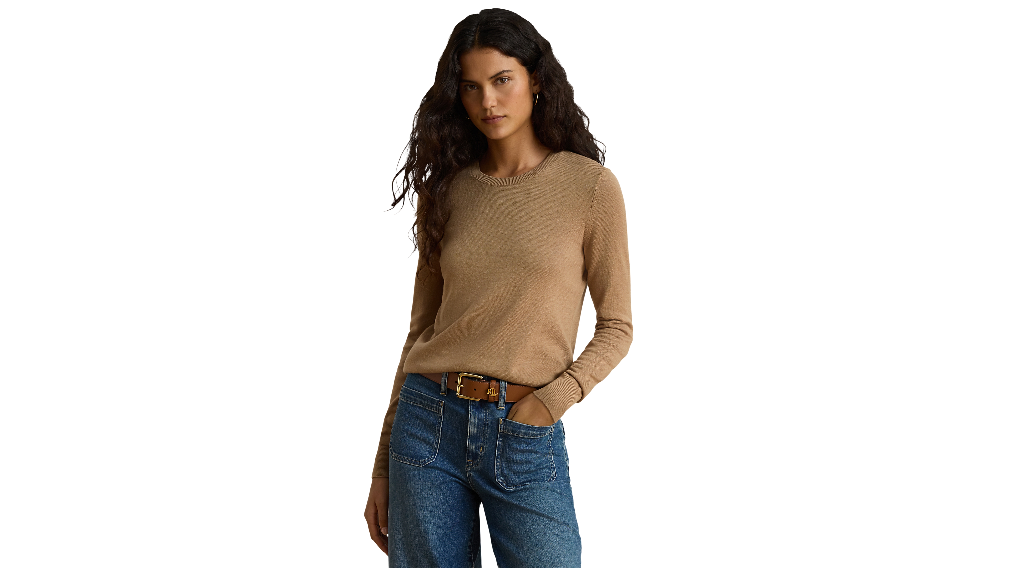 Lauren Ralph Petite Embroidered-Logo Cotton-Modal Sweater