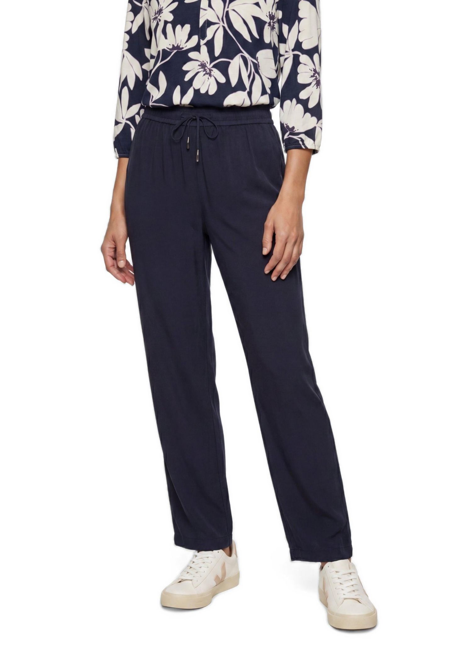 Женские брюки Olsen Wide-Leg Twill Mid-Rise, цвет: Тёмный тёмно-синий — фото 1