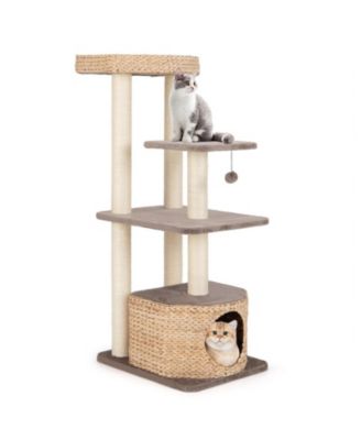 52 Inch 4-Layer Cat Tower with Sisal Scratching Posts Condo and Washable Cushions