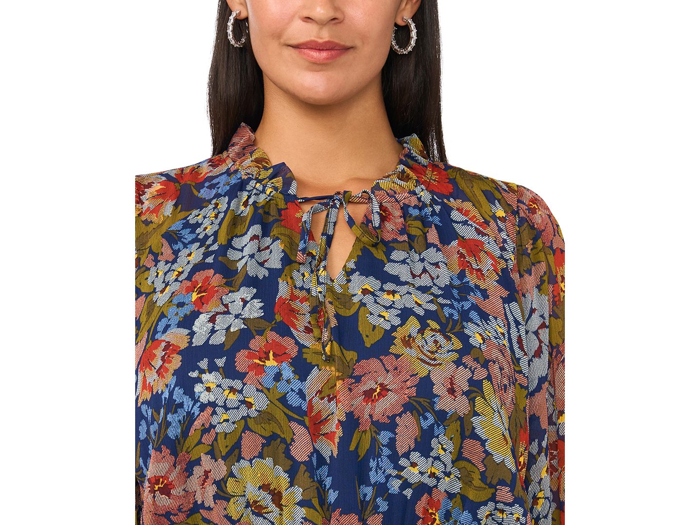 Женское платье Vince Camuto Plus Size Floral-Print Puff Sleeve Chiffon Maxi, цвет: Тёмно-синий — фото 3
