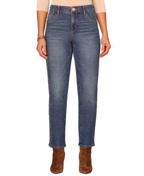 Женские джинсы Democracy Petite "Ab"Solution High-Rise Relaxed Straight-Leg Ankle, цвет: Синий
