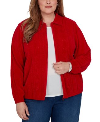 Plus Size Cable-Knit Chenille Full-Zip Cardigan
