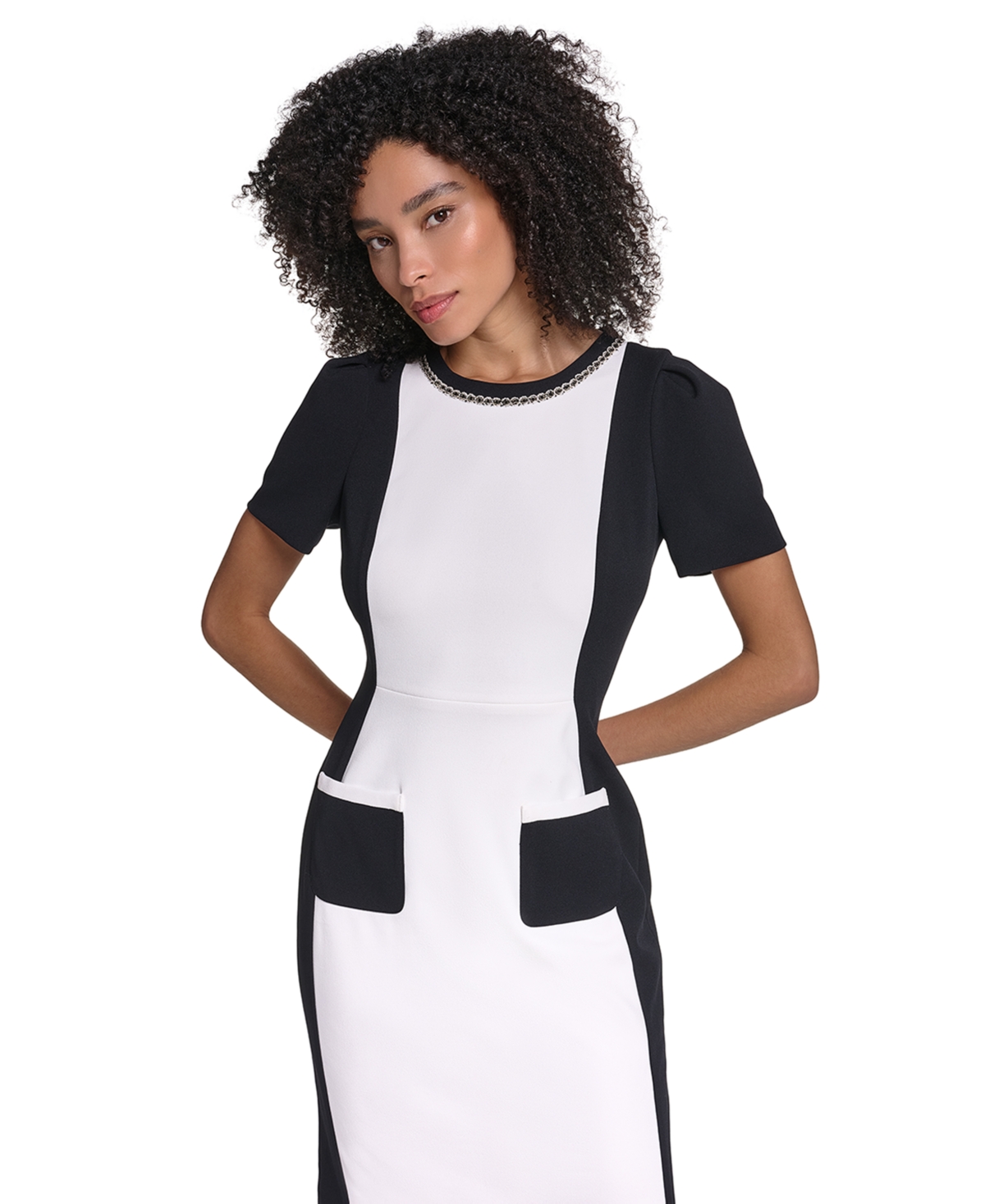 Karl Lagerfeld Paris Women's Colorblock Short-Sleeve Sheath Dress