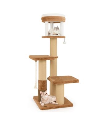 65 Inch Cat Tree with Dual Padded Perches Removable Washable Bed and Self-Groomer