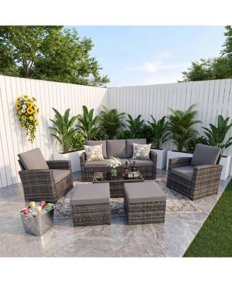 6-Piece Outdoor Wicker Sectional Patio Furniture Set with Sofa and Ottomans
